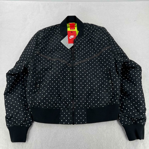 NWT Nike Women's Bomber Jacket Full Zip Black Polka Size Large - Picture 1 of 8